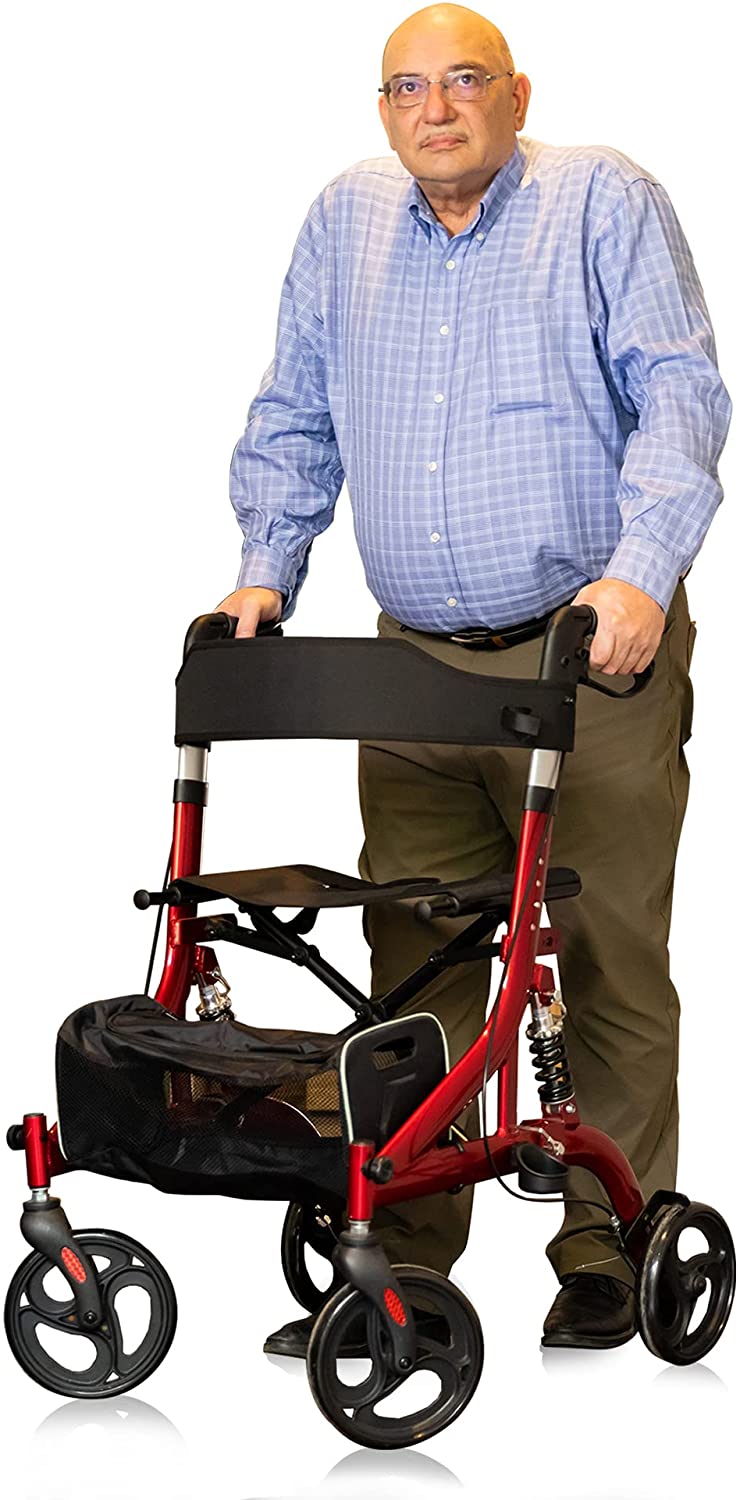 HFK-9211 ELENKER® Rollator Walker Shock Absorbing Carrying Bag for Seniors Red