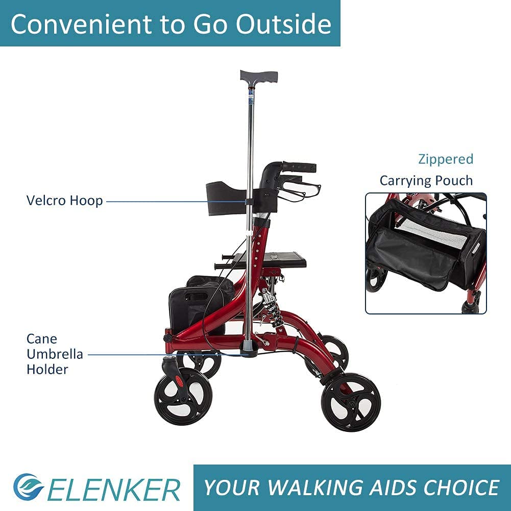 HFK-9211 ELENKER® Rollator Walker Shock Absorbing Carrying Bag for Seniors Red