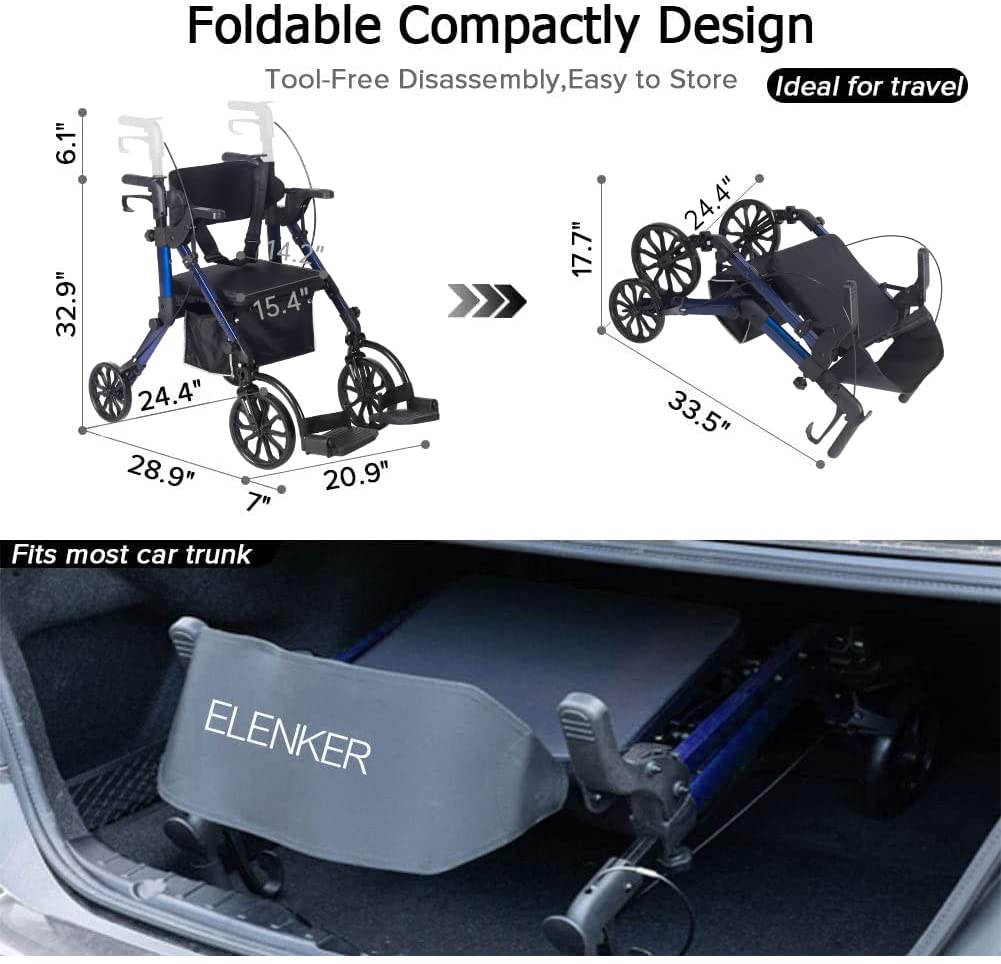 KLD-9269  ELENKER®  2 in 1 Rollator Walker Blue