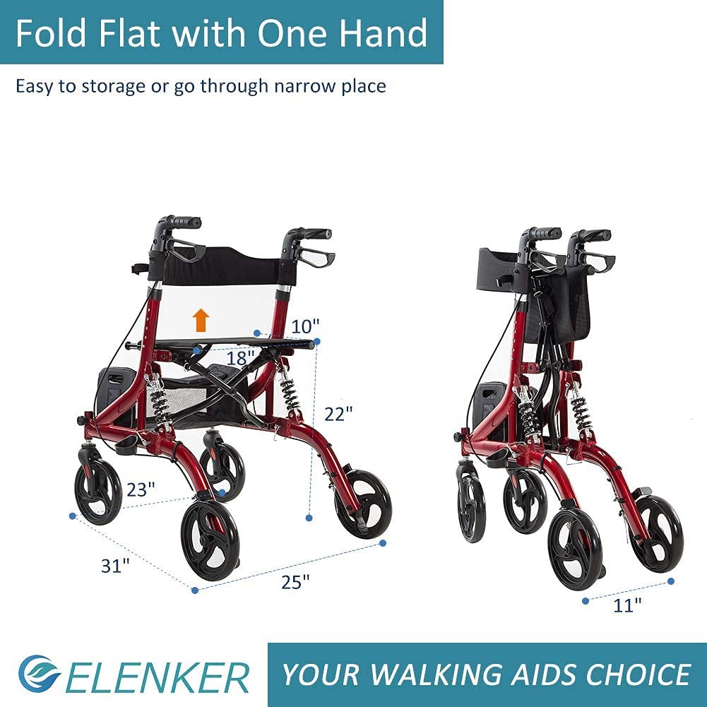 HFK-9211 ELENKER® Rollator Walker Shock Absorbing Carrying Bag for Seniors Red