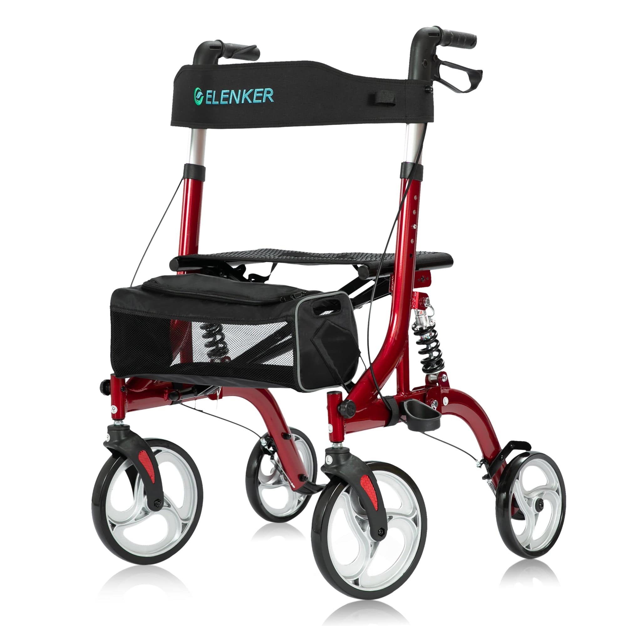 HFK-9211 ELENKER® Rollator Walker Shock Absorbing Carrying Bag for Seniors Red