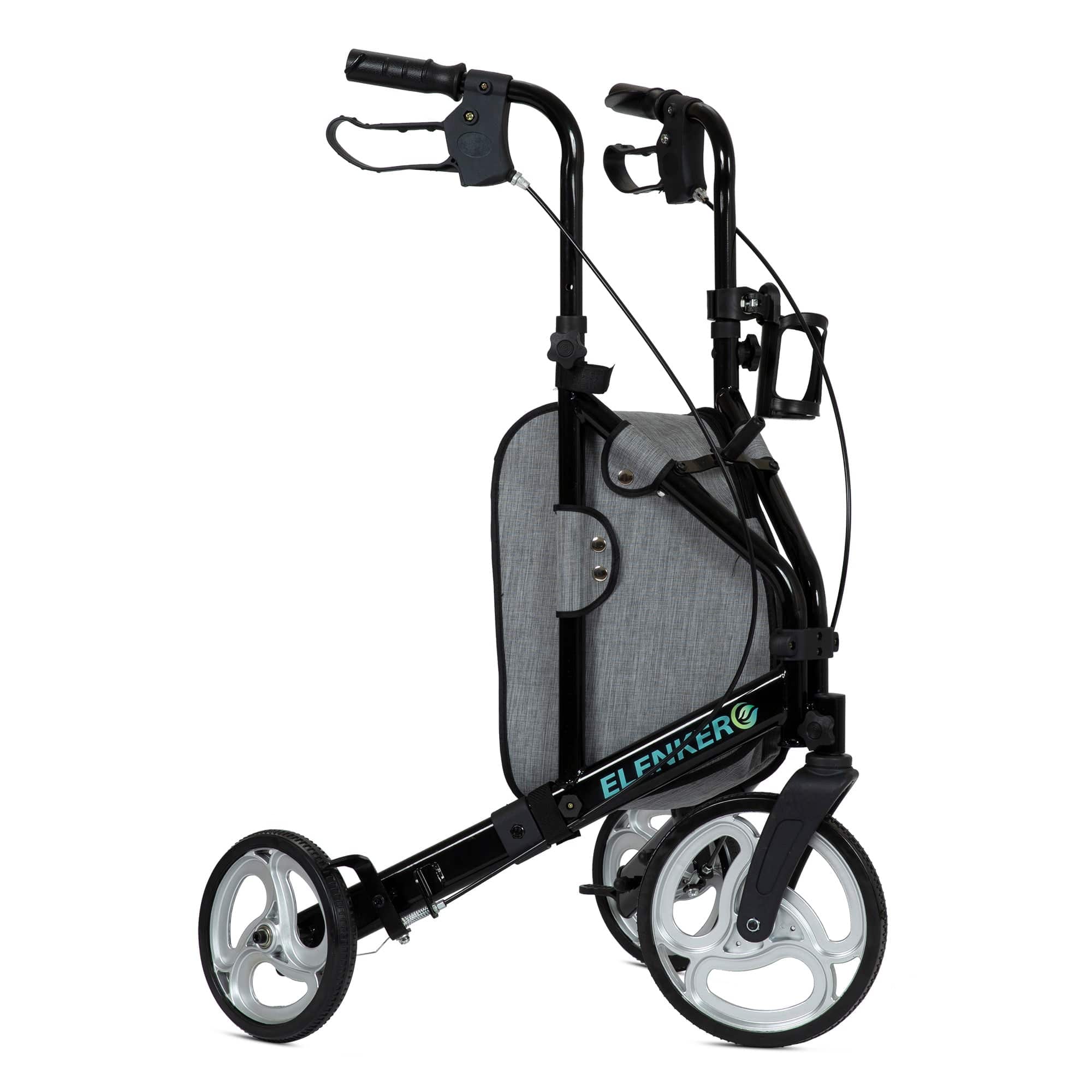 ELENKER YF-9006 3 Wheel Rollator Walker for Seniors, Three Wheeled Mobility Aid with 10” Wheels and Zipper Storage Pouch, Foldable, Narrow for Small & Tight Spaces Black