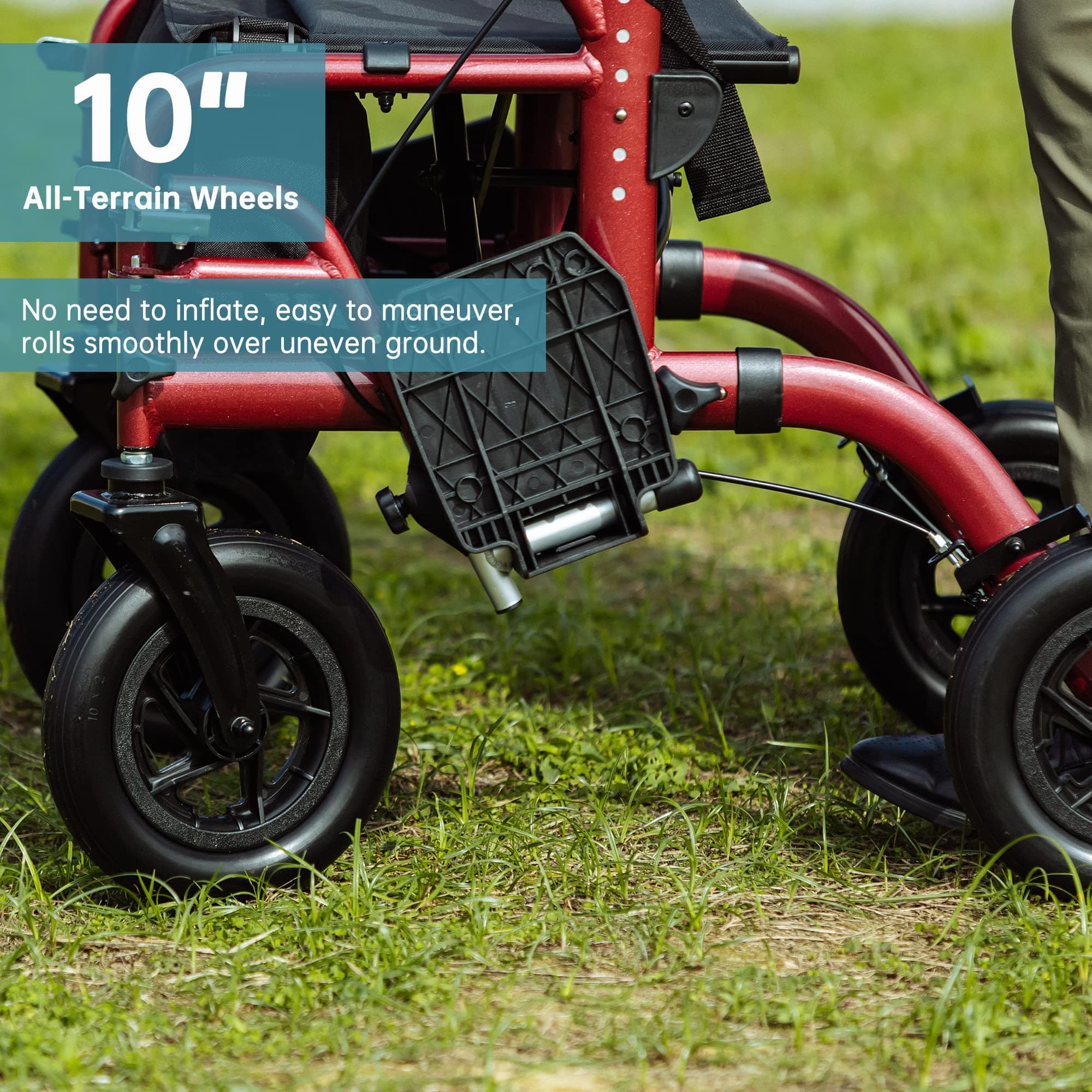 Elenker® HFK-9213-5 All-Terrain 2 in 1 Rollator Walker 10” Red