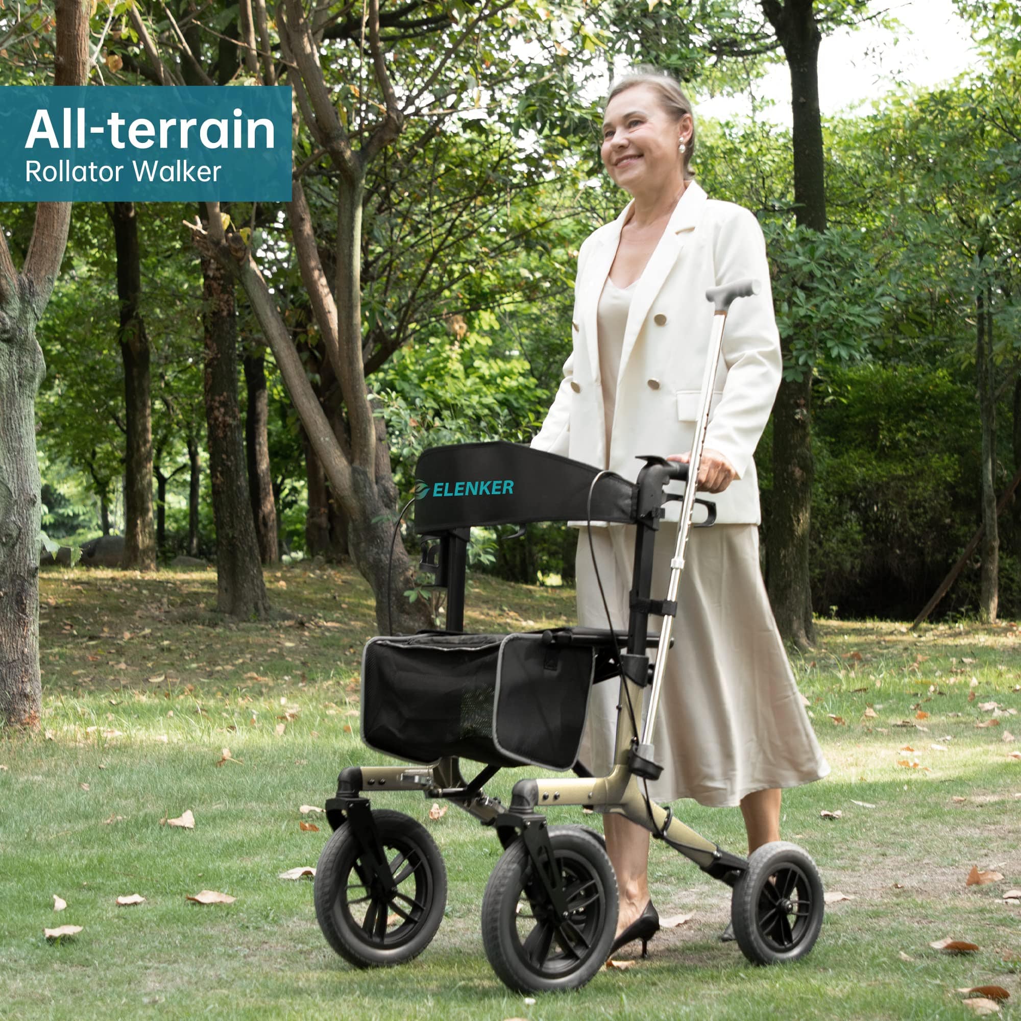 KLD-9212 ELENKER®  All-Terrain Rollator Walker 12” Champagne